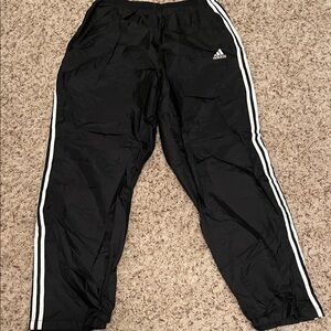 Adidas Men’s Black Joggers with White Stripes Sz 2XL Side snaps all the way down